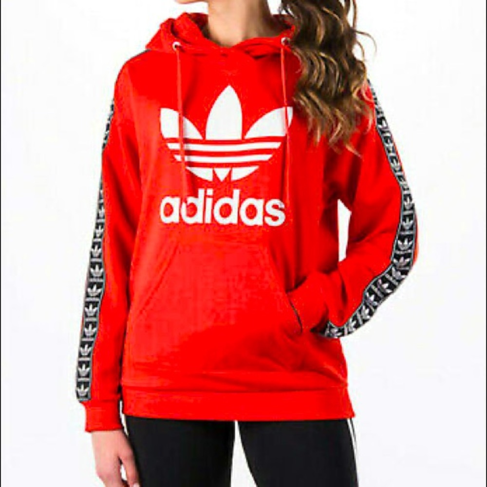 ADIDAS BRIGHT ORANGE/RED TREFOIL HOODIE SIZE XS